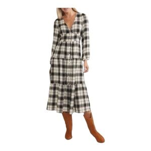 MARINE LAYER Black and White Plaid Midi Dress